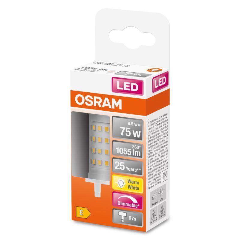 Osram LED R7s 78mm Klar 9.5W 1055lm - 827 Ekstra Varm Hvit | Dimbar - Erstatter 75W